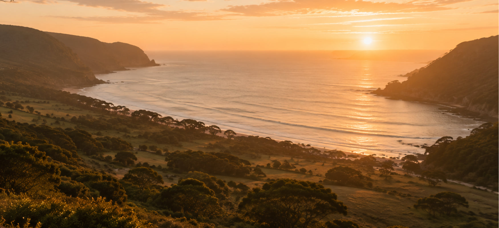 Australian coastal bay at sunset