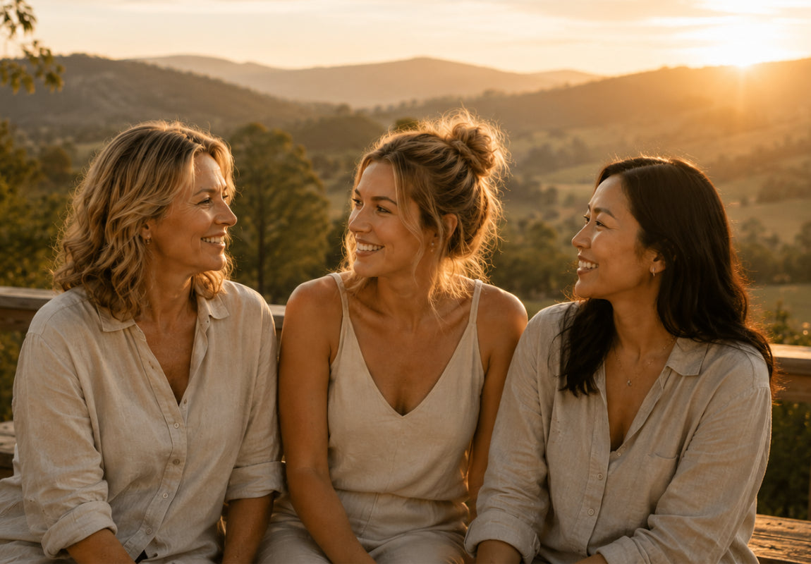 Three women together in the Australian countryside