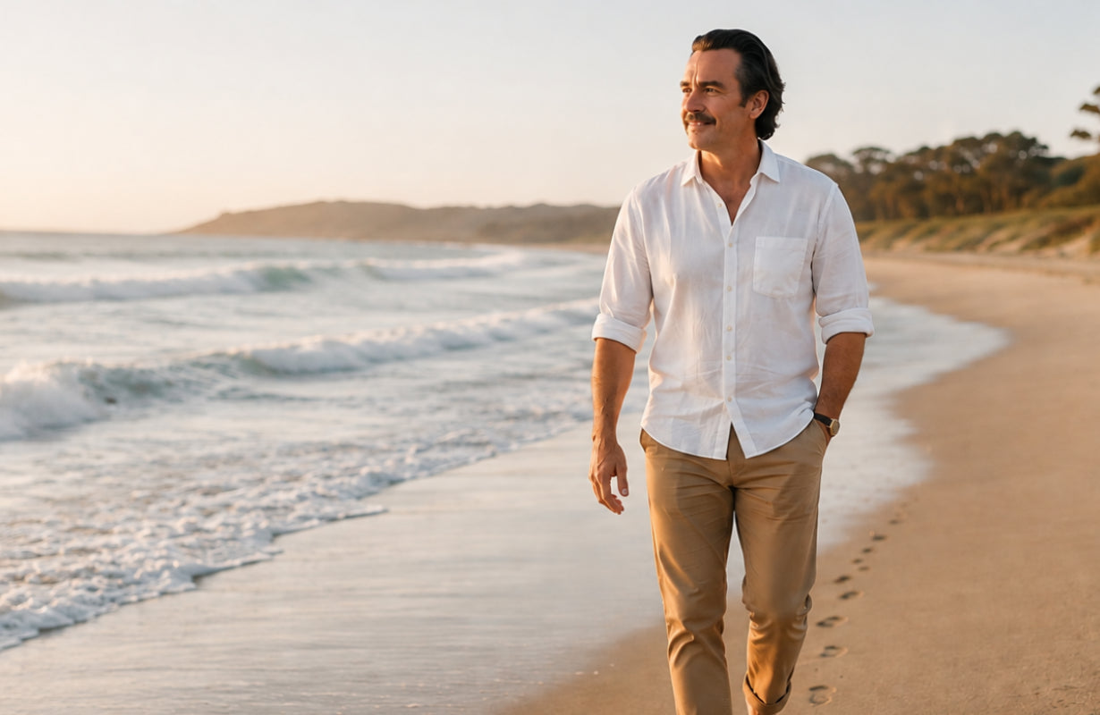 Roger Kirwan standing on an Australian beach
